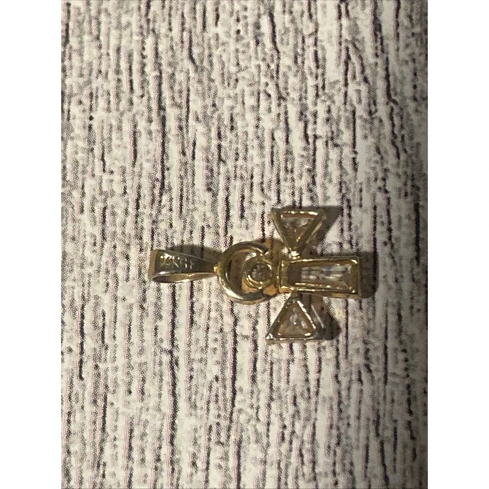 Vintage 14K Gold Filled Rhinestone Angel Cross Pendant 3/4" Guardian Angel - Picture 4 of 10
